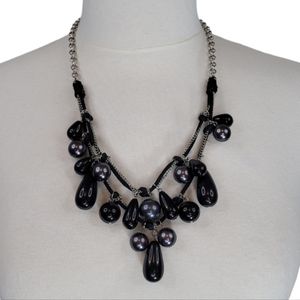 Rachel Silk Cord & Drop Bead Necklace 2 Layer Black & Gray  Industrial Modern